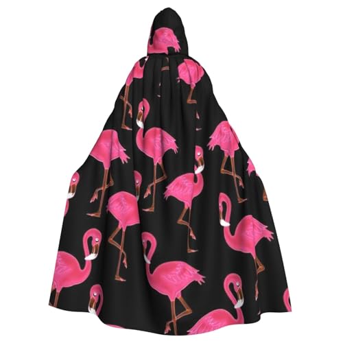 HYSDPUZK Halloween-Kapuzenumhang für Unisex-Erwachsene, lustiger rosa Flamingo-Druck, Party- und Cosplay-Umhang von HYSDPUZK