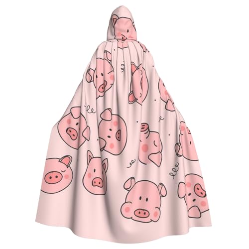 HYSDPUZK Halloween-Kapuzenumhang für Unisex-Erwachsene, lustiger rosa niedlicher Schweine-Druck, Party- und Cosplay-Umhang von HYSDPUZK