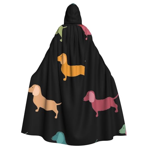 HYSDPUZK Halloween-Kapuzenumhang für Unisex-Erwachsene, lustiger süßer Dackel-Druck, Party- und Cosplay-Umhang von HYSDPUZK