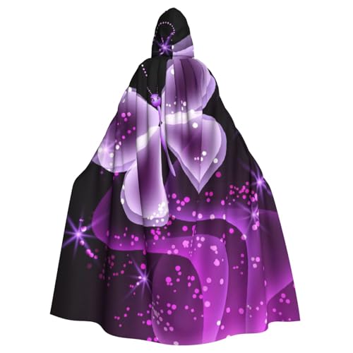 HYSDPUZK Halloween-Kapuzenumhang für Unisex-Erwachsene, lustiger süßer violetter Schmetterlings-Druck, Party- und Cosplay-Umhang von HYSDPUZK