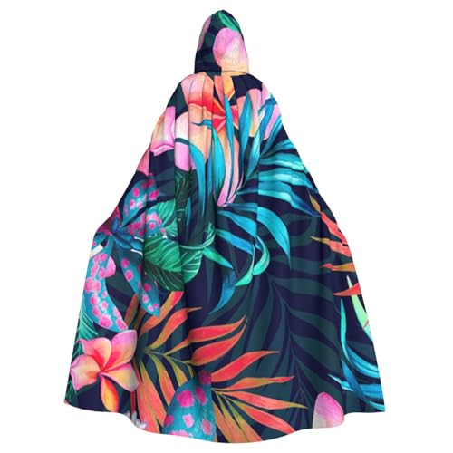 HYSDPUZK Halloween-Kapuzenumhang für Unisex-Erwachsene, lustiger tropischer Blumendruck, Party- und Cosplay-Umhang von HYSDPUZK