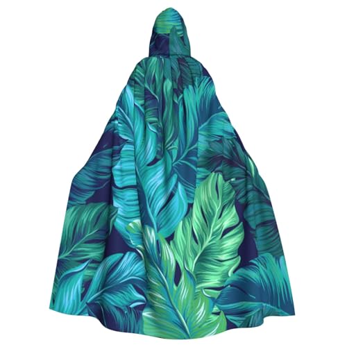 HYSDPUZK Halloween-Kapuzenumhang für Unisex-Erwachsene, lustiger tropischer Palmenblätter, Party- und Cosplay-Umhang von HYSDPUZK