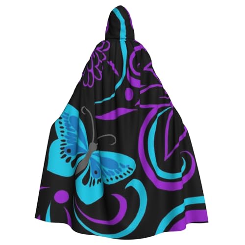 HYSDPUZK Halloween-Kapuzenumhang für Unisex-Erwachsene, lustiger violetter Schmetterling und Blumendruck, Party- und Cosplay-Umhang HYSDPUZK Halloween-Kapuzenumhang für Unisex-Erwachsene, lustiger violetter Schmetterling und Blumendruck, Party- und Cosplay-Umhang von HYSDPUZK
