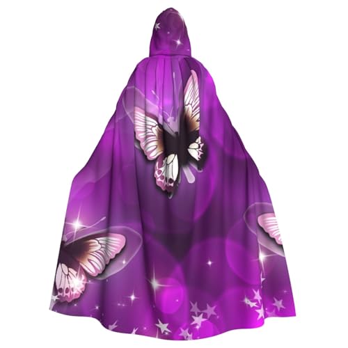 HYSDPUZK Halloween-Kapuzenumhang für Unisex-Erwachsene, lustiger violetter Schmetterlings-Druck, Party- und Cosplay-Umhang von HYSDPUZK