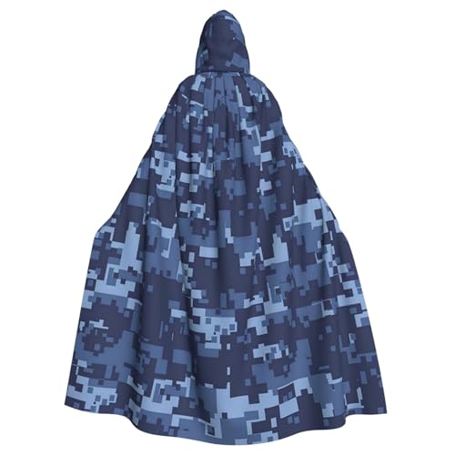 HYSDPUZK Halloween-Kapuzenumhang für Unisex-Erwachsene, lustiges blaues Camouflage-Muster, Party- und Cosplay-Umhang von HYSDPUZK