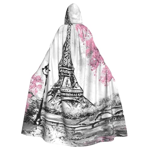 HYSDPUZK Halloween-Umhang mit Kapuze für Erwachsene, lustiges Ölgemälde, Paris-Turm-Druck, Party- und Cosplay-Umhang von HYSDPUZK