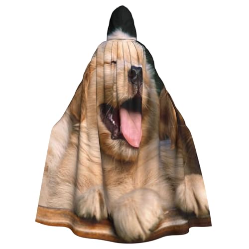 HYSDPUZK Halloween-Umhang mit Kapuze für Unisex-Erwachsene, lustiger Golden Retriever, Hunde, Welpen, Haustiere, Druck, Party & Cosplay-Umhang ​ von HYSDPUZK
