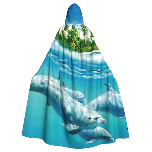 HYSDPUZK Halloween-Umhang mit Kapuze für Unisex-Erwachsene, lustiger Schwimm-Delfin im blauen Meer, Party- und Cosplay-Umhang HYSDPUZK Halloween-Umhang mit Kapuze für Unisex-Erwachsene, lustiger Schwimm-Delfin im blauen Meer, Party- und Cosplay-Umhang von HYSDPUZK