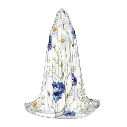 HYSDPUZK Kapuzenumhang mit Blumen und Kornblumen, Gänseblümchen, für Teenager, Halloween-Kostüm, Cosplay, Maskerade, Zauberer-Robe von HYSDPUZK