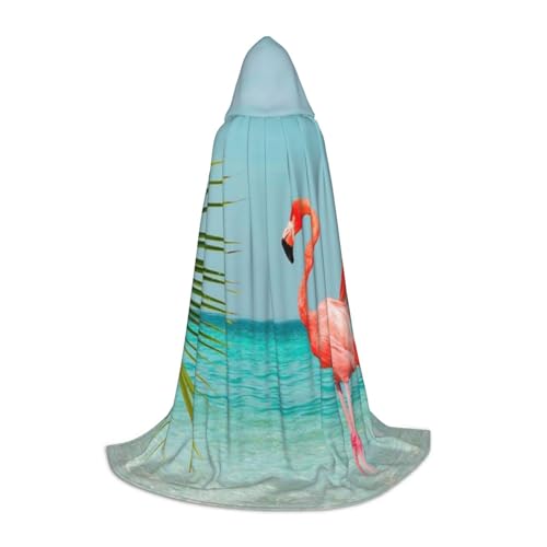 HYSDPUZK Kapuzenumhang mit Flamingo im Wasser für Teenager, Halloween-Kostüm, Cosplay, Maskerade, Zauberer-Robe von HYSDPUZK