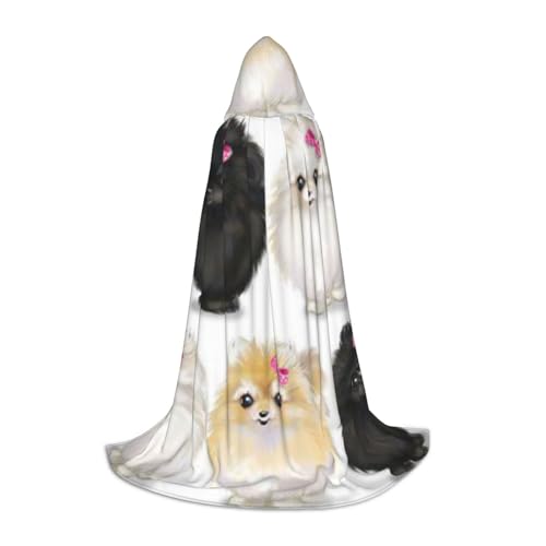 HYSDPUZK Kapuzenumhang mit Pomeranian-Muster für Teenager, Halloween-Kostüm, Cosplay, Maskerade, Zaubererrobe von HYSDPUZK
