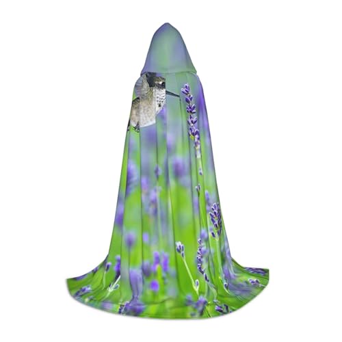 HYSDPUZK Kapuzenumhang mit Vögeln in violettem Lavendel, Blumenmuster, für Teenager, Halloween-Kostüm, Cosplay, Maskerade, Zauberer-Robe von HYSDPUZK