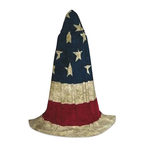 HYSDPUZK Kapuzenumhang mit amerikanischer Flagge, für Teenager, Halloween-Kostüm, Cosplay, Maskerade, Zauberer-Robe von HYSDPUZK