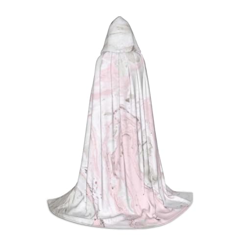 HYSDPUZK Künstlerischer Kapuzenumhang für Teenager, Halloween-Kostüm, Cosplay, Maskerade, Zauberer-Robe, rosa abstrakte Tinte, Marmor-Grau von HYSDPUZK