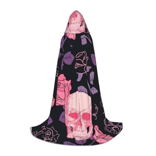 HYSDPUZK Lila Rose Schädel Kapuzenumhang für Teenager, Halloween-Kostüm, Cosplay, Maskerade, Zauberer-Robe von HYSDPUZK