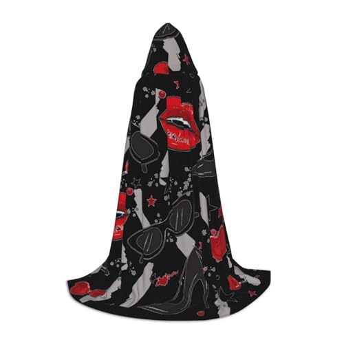 HYSDPUZK Lippen High Heels Kapuzenumhang für Teenager, Halloween-Kostüm, Cosplay, Maskerade, Zauberer-Robe von HYSDPUZK