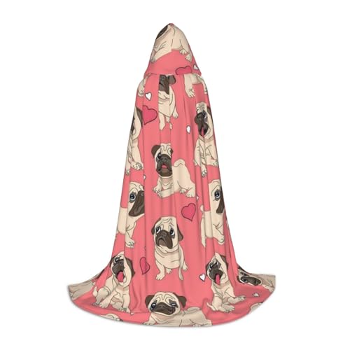 HYSDPUZK Lustiger Cartoon-Mops-Welpen-Hunde-Kapuzenumhang für Teenager, Halloween-Kostüm, Cosplay, Maskerade, Zauberer-Robe von HYSDPUZK