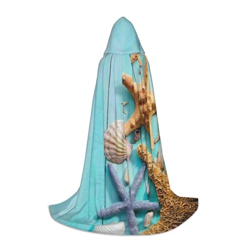 HYSDPUZK Ocean Sea Seashell Seestern Kapuzenumhang für Teenager, Halloween-Kostüm, Cosplay, Maskerade, Zaubererrobe von HYSDPUZK