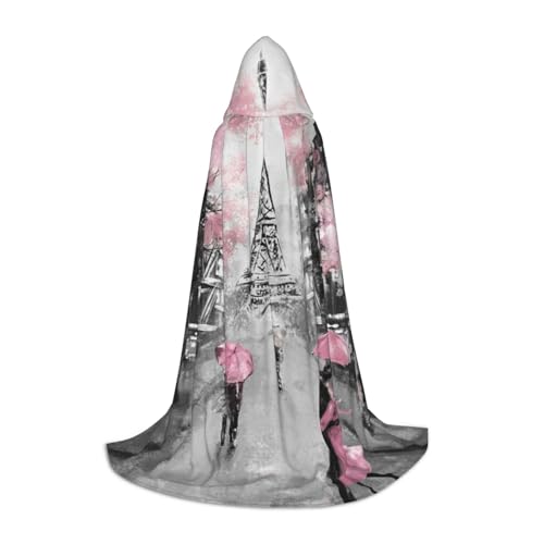 HYSDPUZK Paris Street Tower Kapuzenumhang mit rosa Blumenmuster für Teenager, Halloween-Kostüm, Cosplay, Maskerade, Zauberer-Robe von HYSDPUZK