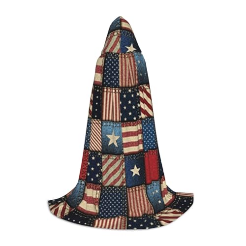 HYSDPUZK Patchwork-Kapuzenumhang mit amerikanischer Flagge, für Teenager, Halloween-Kostüm, Cosplay, Maskerade, Zauberer-Robe von HYSDPUZK