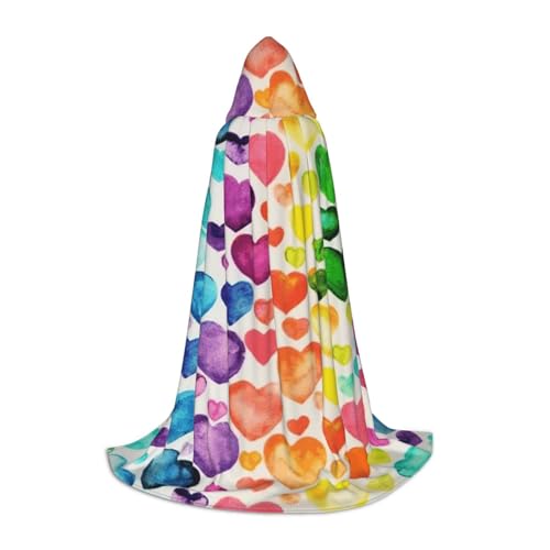 HYSDPUZK Regenbogen-Herzen-Umhang mit Kapuze für Teenager, Halloween-Kostüm, Cosplay, Maskerade, Zauberer-Robe von HYSDPUZK