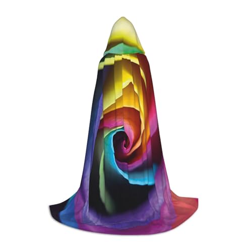 HYSDPUZK Regenbogen-Rosen-Umhang mit Kapuze für Teenager, Halloween-Kostüm, Cosplay, Maskerade, Zauberer-Robe von HYSDPUZK