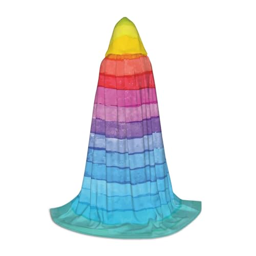 HYSDPUZK Regenbogenfarbener, gestreifter Kapuzenumhang für Teenager, Halloween-Kostüm, Cosplay, Maskerade, Zauberer-Bademantel von HYSDPUZK