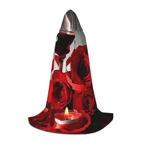 HYSDPUZK Rotweinrosen- und Kerzen-Umhang mit Kapuze für Teenager, Halloween-Kostüm, Cosplay, Maskerade, Zauberer-Robe von HYSDPUZK