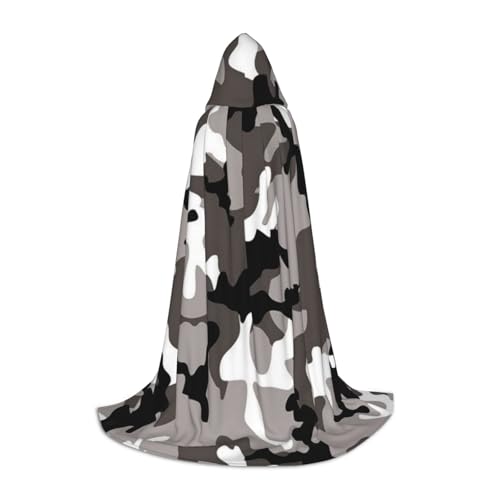 HYSDPUZK Schwarz-grau-weißer Camouflage-Kapuzenumhang für Teenager, Halloween-Kostüm, Cosplay, Maskerade, Zauberer-Bademantel von HYSDPUZK