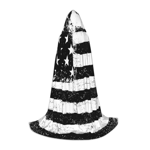 HYSDPUZK Schwarzer und weißer Umhang mit amerikanischer Flagge, Kapuzenumhang für Teenager, Halloween-Kostüm, Cosplay, Maskerade, Zauberer-Robe von HYSDPUZK