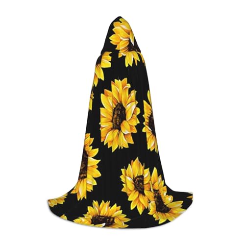 HYSDPUZK Sonnenblumen-Umhang mit Kapuze für Teenager, Halloween-Kostüm, Cosplay, Maskerade, Zauberer-Robe von HYSDPUZK