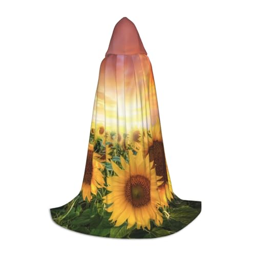 HYSDPUZK Sonnenblumen-Umhang mit Sonnenuntergang, Sonnenlicht, Landschaft, Kapuzenumhang für Teenager, Halloween-Kostüm, Cosplay, Maskerade, Zauberer-Robe von HYSDPUZK