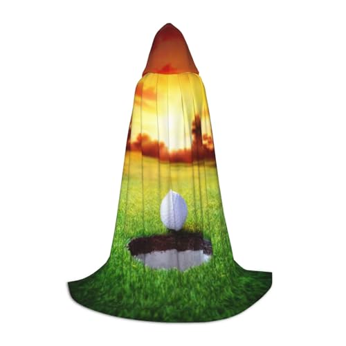 HYSDPUZK Sport Golfball Sonnenuntergang Baum Kapuzenumhang für Teenager, Halloween-Kostüm, Cosplay, Maskerade, Zauberer-Robe von HYSDPUZK