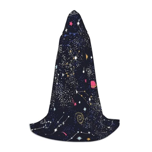 HYSDPUZK Sternbild Sternhaufen Galaxien Kapuzenumhang für Teenager, Halloween-Kostüm, Cosplay, Maskerade, Zauberer-Robe von HYSDPUZK