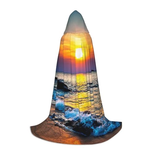 HYSDPUZK Strand- und Sonnenuntergang-Kapuzenumhang für Teenager, Halloween-Kostüm, Cosplay, Maskerade, Zauberer-Robe von HYSDPUZK