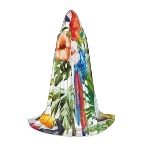 HYSDPUZK Tukane Papagei Palme Blätter Kapuzenumhang für Teenager Halloween Kostüm Cosplay Maskerade Zauberer Robe von HYSDPUZK