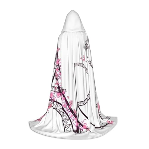 HYSDPUZK Turm mit Paris-Paar-Ausflug, Blumenmuster, Kapuzenumhang für Teenager, Halloween-Kostüm, Cosplay, Maskerade, Zauberer-Robe von HYSDPUZK