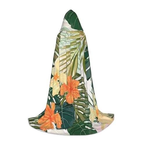 HYSDPUZK Umhang mit Vegetationsblättern und Hibiskusblüten, Kapuzenumhang für Teenager, Halloween-Kostüm, Cosplay, Maskerade, Zauberer-Robe von HYSDPUZK