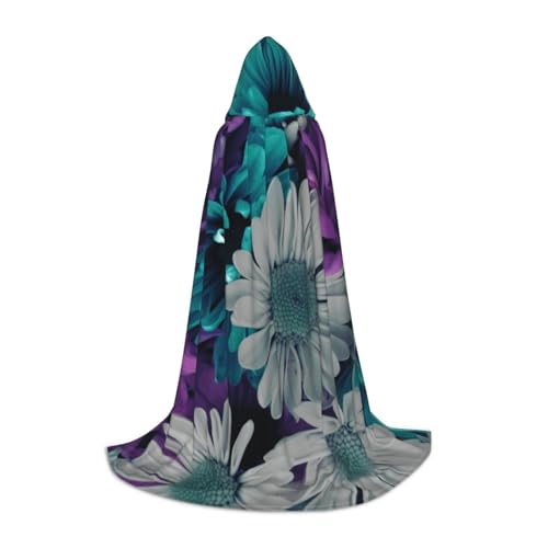 HYSDPUZK Violett-weißer Kapuzenumhang mit Blumenmuster für Teenager, Halloween-Kostüm, Cosplay, Maskerade, Zauberer-Robe von HYSDPUZK