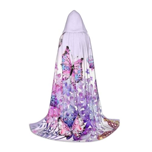 HYSDPUZK Wunderschöner violetter Schmetterlingskunst-Kapuzenumhang für Teenager, Halloween-Kostüm, Cosplay, Maskerade, Zauberer-Robe von HYSDPUZK