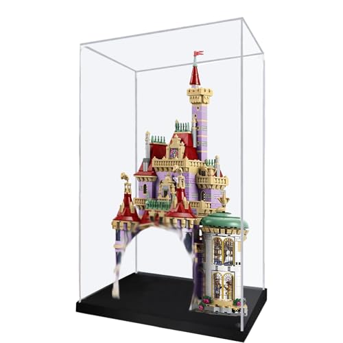 Acryl-Vitrine für Lego 43263 Die Schöne und das Biest Castle Bauset, staubdichte transparente Box – nur Vitrine, Schaukasten kompatibel mit Lego 43263 (3 mm, schwarzer Sockel) von HYTNFPU