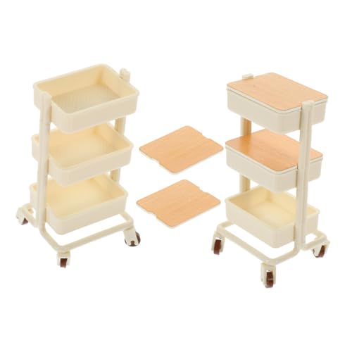 HYTROVE 2 Stück Mini Rollwagen Lagiger Stauraum mit Rädern für Puppenhaus Küche Möbel Restaurant Trolley Esswagen Zubehör von HYTROVE