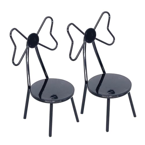 HYTROVE 2 Stück Puppenhausmöbel Miniatur dekorativer Puppenstuhl klein Puppenhausstuhl Mini -Hausmöbel Mini-Hausdekoration Mini-Möbelverzierung Stuhlmodell Ornament Metall Schwarz von HYTROVE
