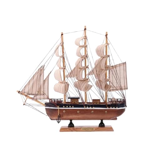 Decorative boat Sailboat figurine Desktop-Schnitzerei aus Holz, Segelboot-Modell, Ornament, Nachahmung eines echten Holzboots, mediterraner Stil, Heimdekoration, Schreibtisch, Braun, 33 cm Beach Decor von HYTTER