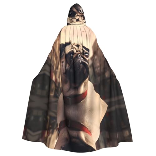 HYTTER Halloween-Poncho mit Kapuze, Mops-Druck, für Erwachsene, Party-Dekoration, Party, Karneval, Kostüm, pflegeleicht, langlebig HYTTER Halloween-Poncho mit Kapuze, Mops-Druck, für Erwachsene, Party-Dekoration, Party, Karneval, Kostüm, pflegeleicht, langlebig von HYTTER