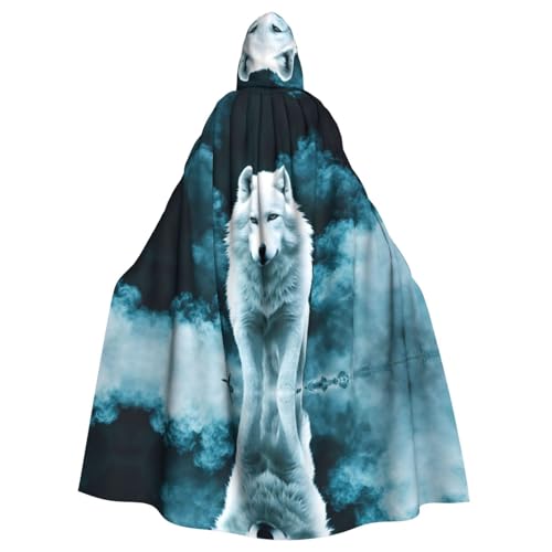 HYTTER Halloween-Umhang mit Kapuze für Cosplay, Kostümpartys und mehr, Wolf mit Rauchmuster HYTTER Halloween-Umhang mit Kapuze für Cosplay, Kostümpartys und mehr, Wolf mit Rauchmuster von HYTTER