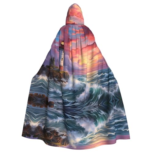HYTTER Leuchtturm mit Strassgemälde, bedruckt, Halloween-Poncho mit Kapuze, für Erwachsene, Party-Dekoration, Party, Karneval, Kostüm, pflegeleicht, langlebig von HYTTER