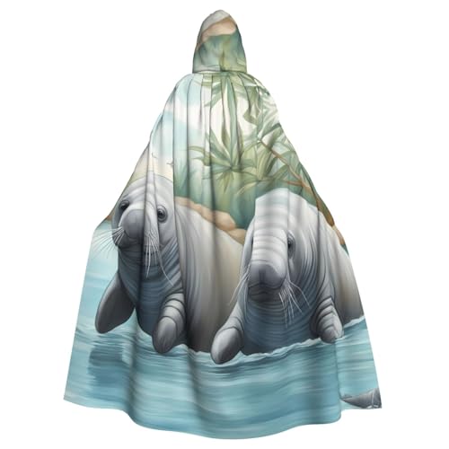 HYTTER Poncho mit Seekuh, Tierdruck, Halloween, Kapuzenponcho für Erwachsene, Party-Dekoration, Party, Karneval, Kostüm, pflegeleicht, langlebig von HYTTER