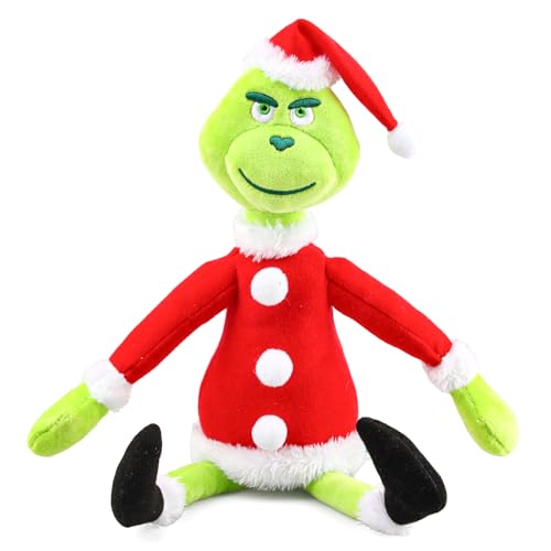 HYZMSZA Weihnachtsmuffel Kuscheltier, 32cm Santa Grin Hunde Plüsch Puppe mit Weihnachtsmütze, Grün 3 Plüschtier als Wurfkissen Stofftier, Weihnachtself Geschenk für Kinder Xmas Dekoration (B) von HYZMSZA