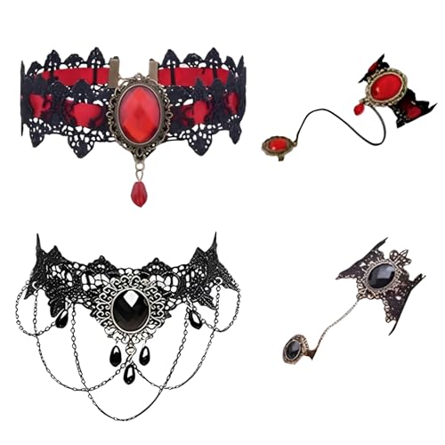 4 PCS Gothic Schmuck,Kleidung Damen, Set Mit Halskette Und Armband, Ideal Für Gothic Mode, Lolita Stil, Steampunk Outfits Und Cosplay, Perfektes Accessoire Für Partys Und Veranstaltungen von HYZSHL
